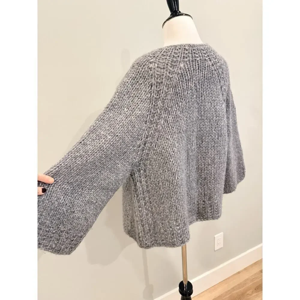 Handmade Hand Knit Chunky Cardigan Sweater Women’s M/L Gray Boxy Loose